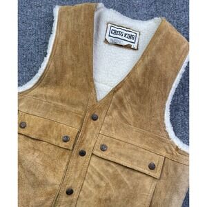 Vintage Chess King Vest Leather Sherpa Lined Western Cowboy Suede Size L